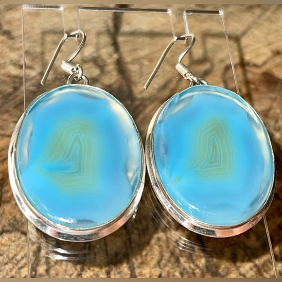 Polished Lace Agate Earrings 2” - Picture 3 of 10